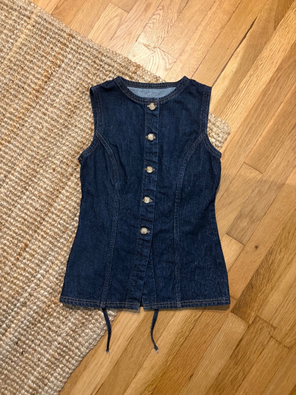 Abercrombie & Fitch Dark Blue Denim Button-Down Sleeveless Top